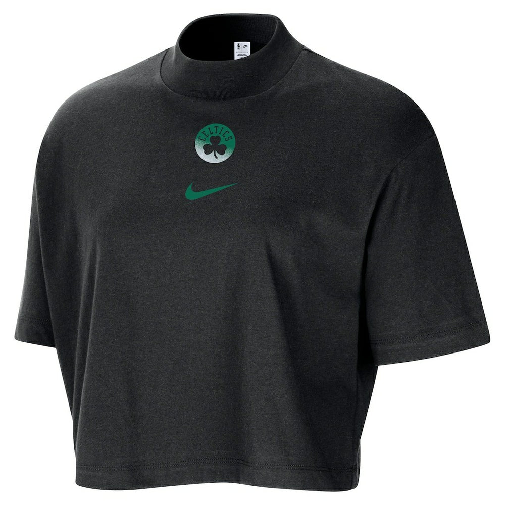 NBA Boston Celtics Women's Courtside Mock Neck Loose Fit Cropped T-Shirt