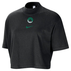NBA Boston Celtics Women's Courtside Mock Neck Loose Fit Cropped T-Shirt