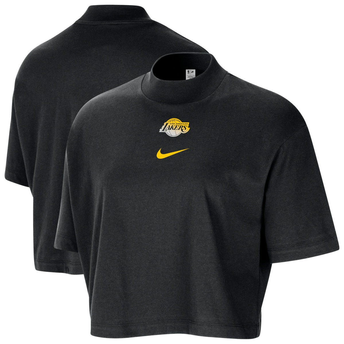 NBA Los Angeles Lakers Women's Courtside Mock Neck Loose Fit Cropped T-Shirt