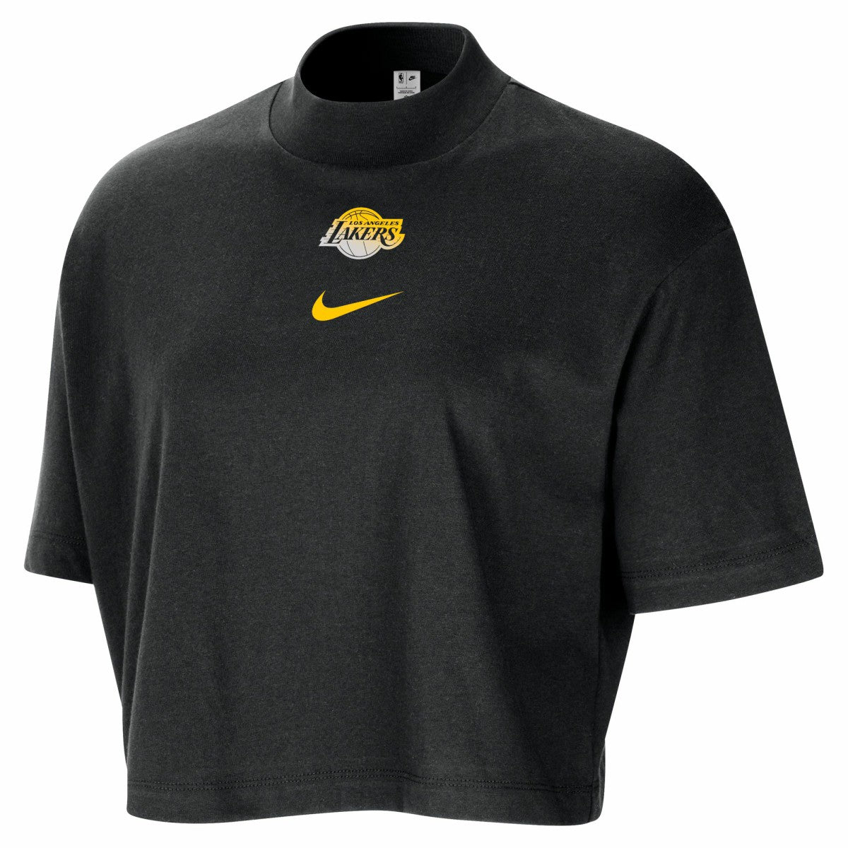 NBA Los Angeles Lakers Women's Courtside Mock Neck Loose Fit Cropped T-Shirt