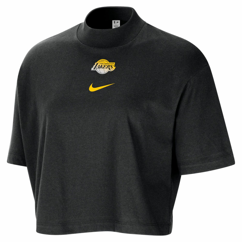 NBA Los Angeles Lakers Women's Courtside Mock Neck Loose Fit Cropped T-Shirt