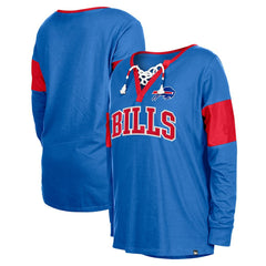 Women's Lace-Up Notch-Neck Long Sleeve T-Shirt - Buffalo Bills