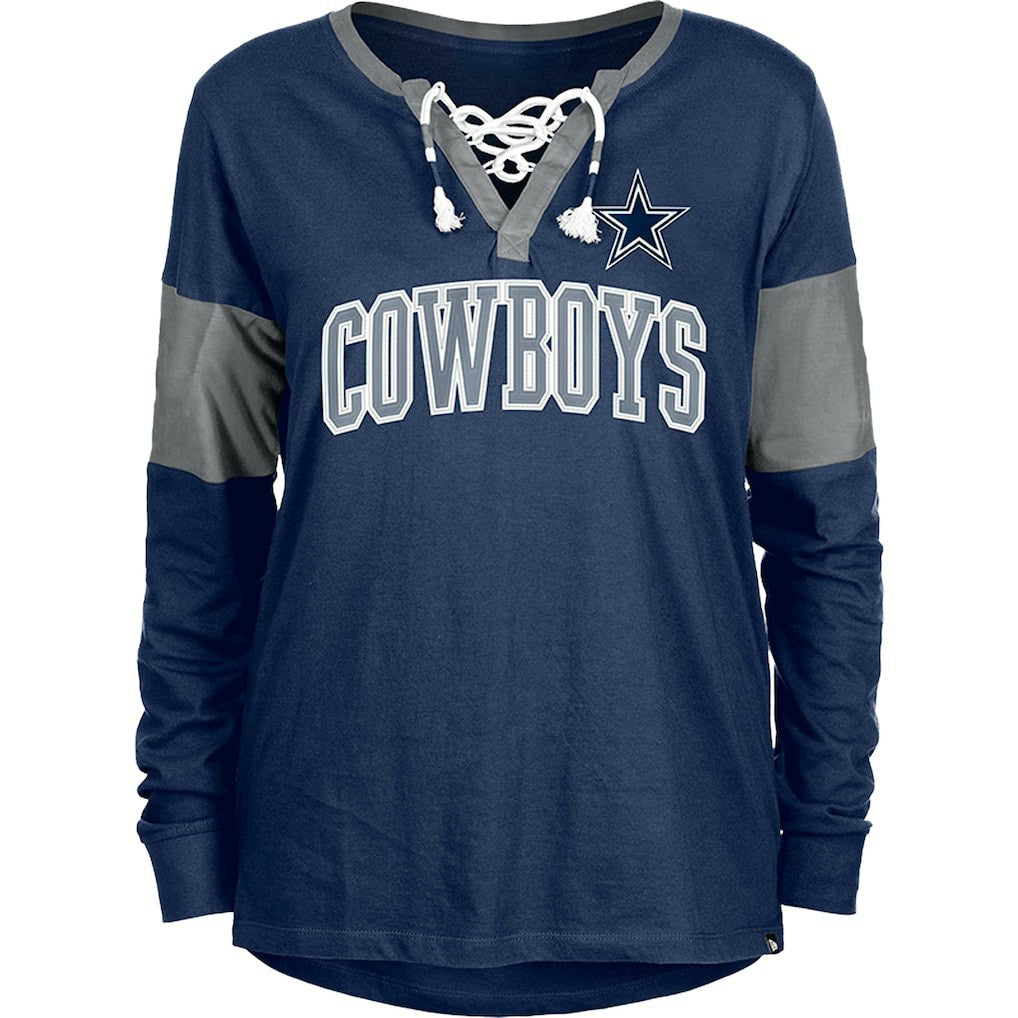 Women's Lace-Up Notch-Neck Long Sleeve T-Shirt - Dallas Cowboys