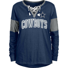 Women's Lace-Up Notch-Neck Long Sleeve T-Shirt - Dallas Cowboys