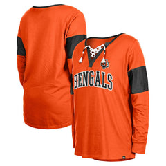 Women's Lace-Up Notch-Neck Long Sleeve T-Shirt - Cincinnati Bengals