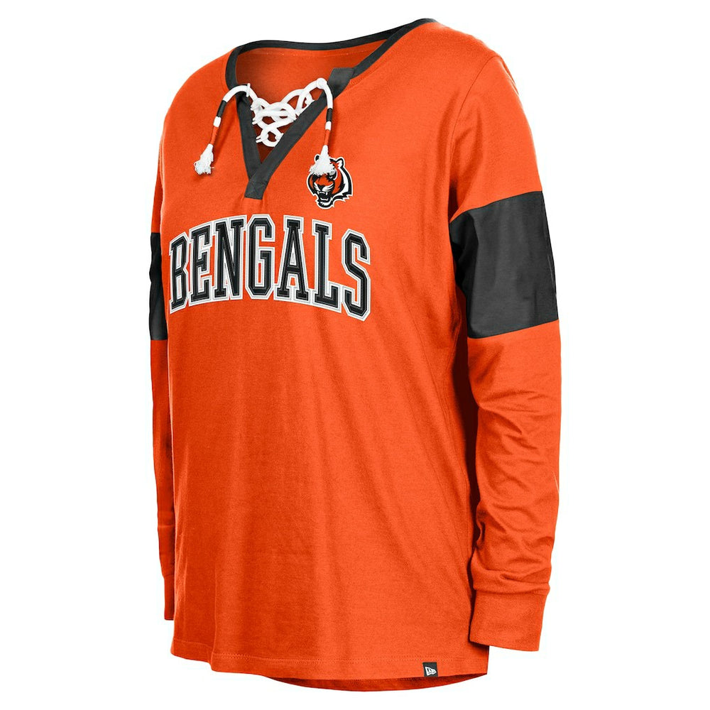 Women's Lace-Up Notch-Neck Long Sleeve T-Shirt - Cincinnati Bengals