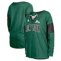 Women's Lace-Up Notch-Neck Long Sleeve T-Shirt - New York Jets