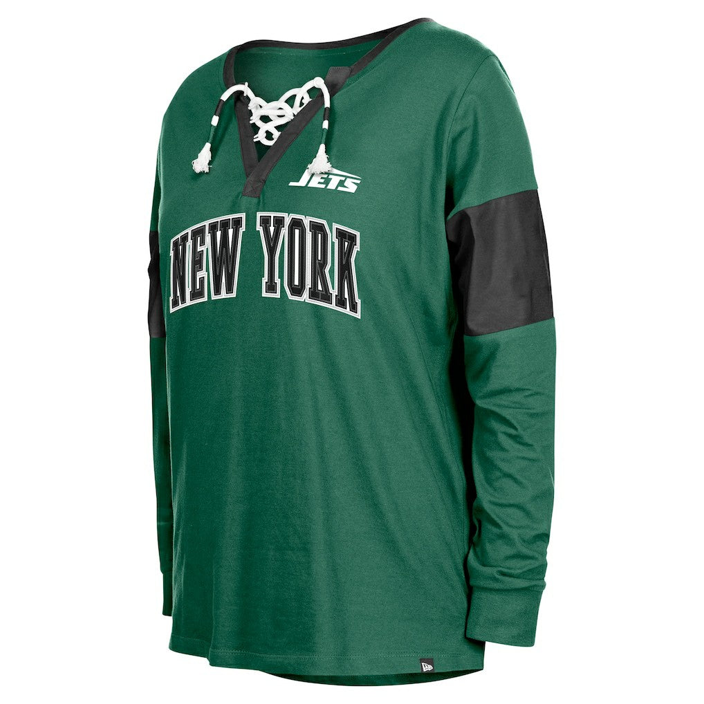 Women's Lace-Up Notch-Neck Long Sleeve T-Shirt - New York Jets