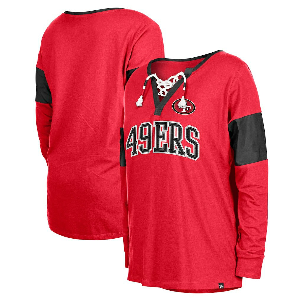 Women's Lace-Up Notch-Neck Long Sleeve T-Shirt - San Francisco 49ers