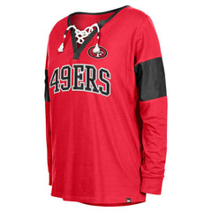 Women's Lace-Up Notch-Neck Long Sleeve T-Shirt - San Francisco 49ers