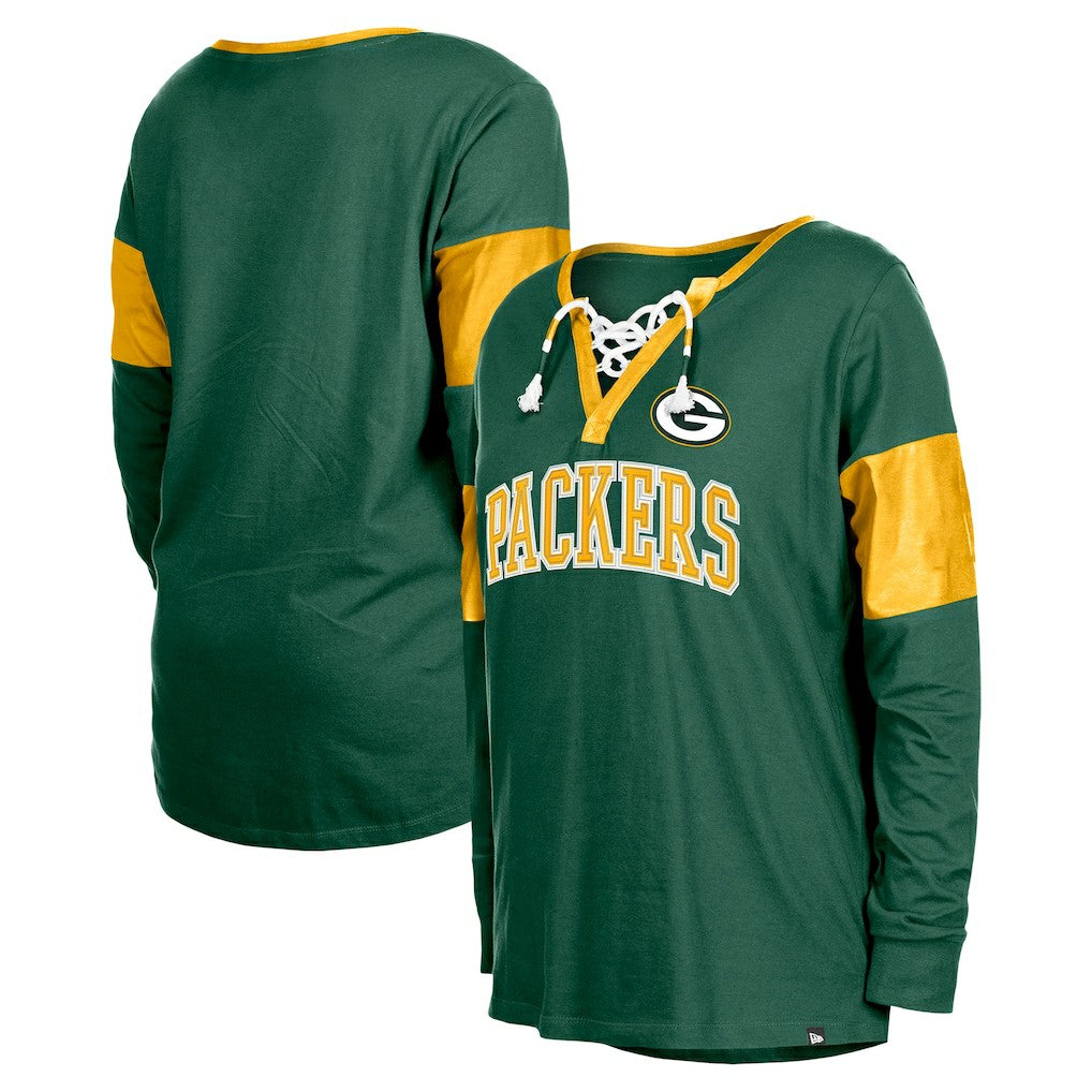 Women's Lace-Up Notch-Neck Long Sleeve T-Shirt - Green Bay Packers