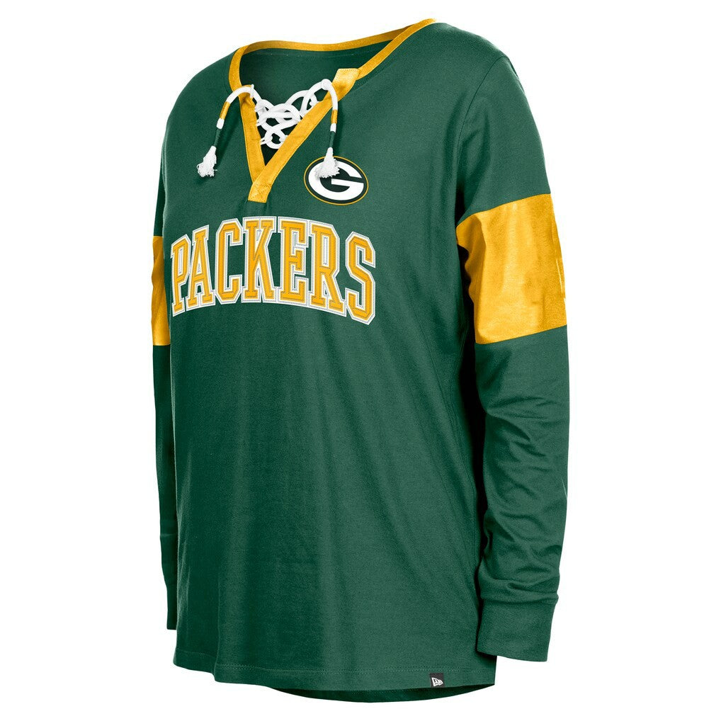 Women's Lace-Up Notch-Neck Long Sleeve T-Shirt - Green Bay Packers