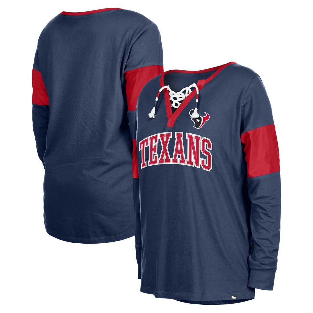 Women's Lace-Up Notch-Neck Long Sleeve T-Shirt - Houston Texans
