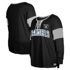 Women's Plus Size Lace-Up Notch Neck Long Sleeve T-Shirt  - Las Vegas Raiders