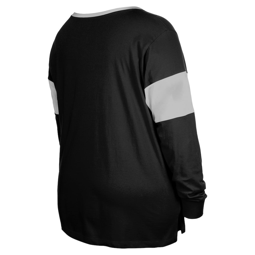 Women's Plus Size Lace-Up Notch Neck Long Sleeve T-Shirt  - Las Vegas Raiders