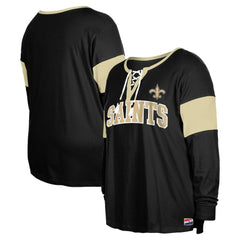 Women's Plus Size Lace-Up Notch Neck Long Sleeve T-Shirt  - New Orleans Saints