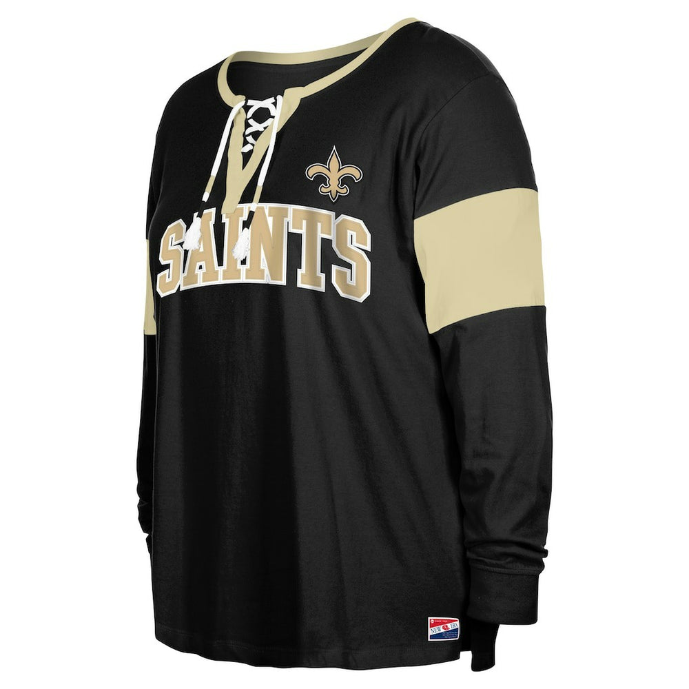 Women's Plus Size Lace-Up Notch Neck Long Sleeve T-Shirt  - New Orleans Saints