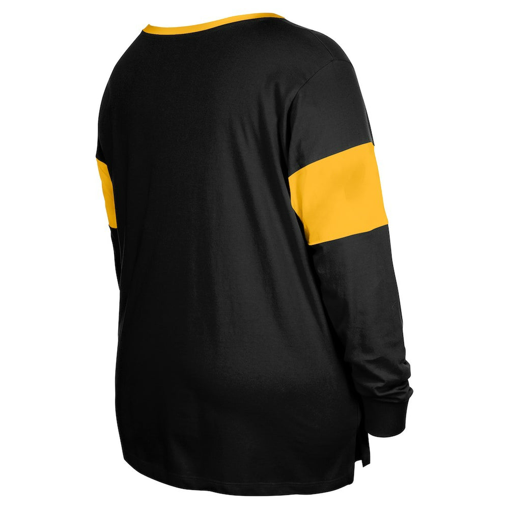 Women's Plus Size Lace-Up Notch Neck Long Sleeve T-Shirt  - Pittsburgh Steelers