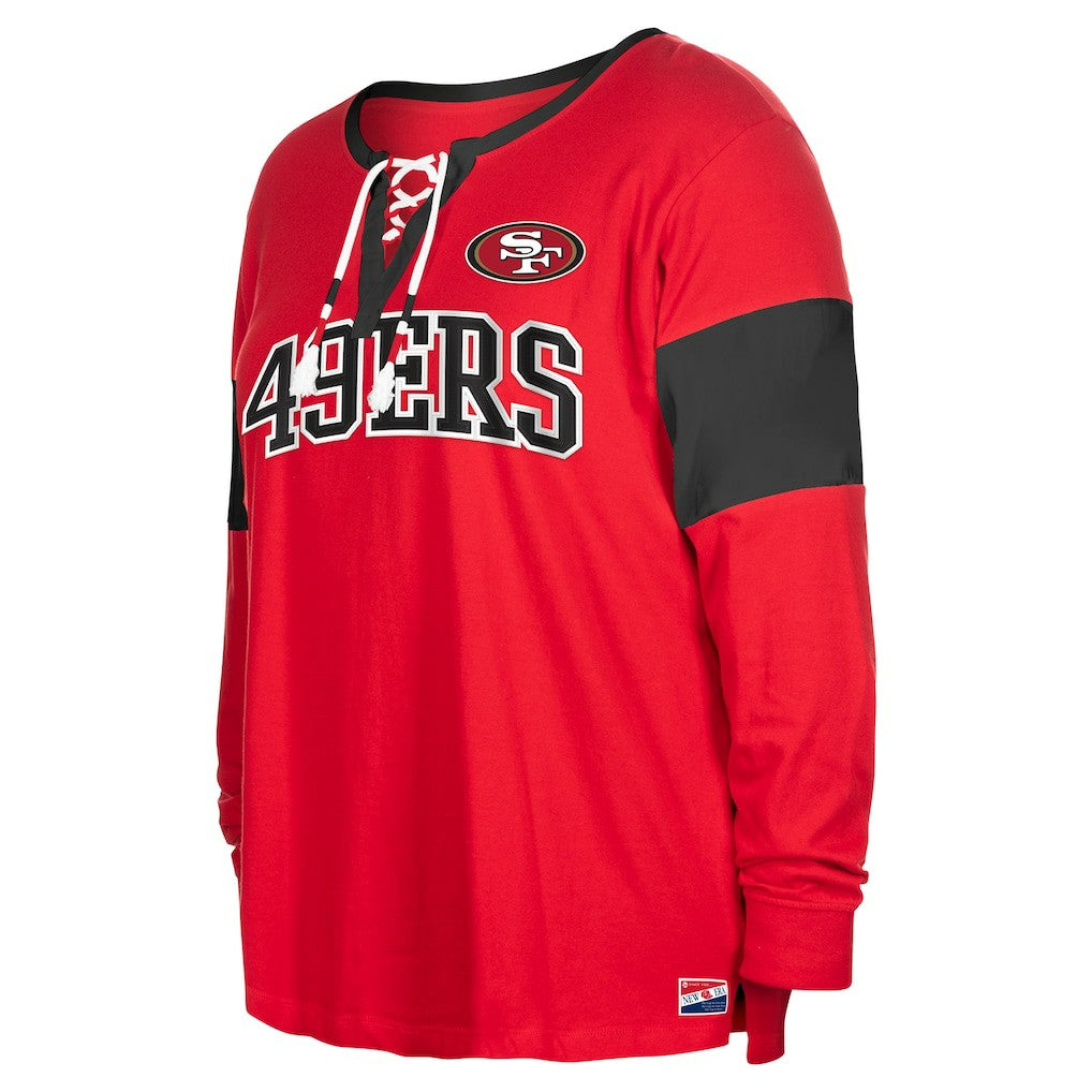 Women's Plus Size Lace-Up Notch Neck Long Sleeve T-Shirt  - San Francisco 49ers