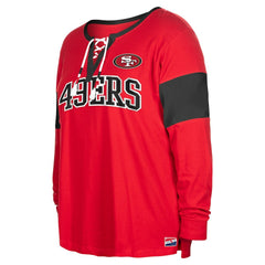 Women's Plus Size Lace-Up Notch Neck Long Sleeve T-Shirt  - San Francisco 49ers