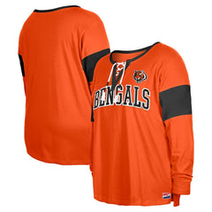 Women's Plus Size Lace-Up Notch Neck Long Sleeve T-Shirt  - Cincinnati Bengals