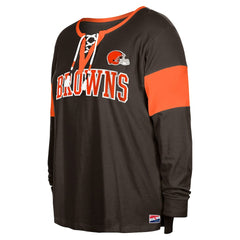 Women's Plus Size Lace-Up Notch Neck Long Sleeve T-Shirt  - Cleveland Browns