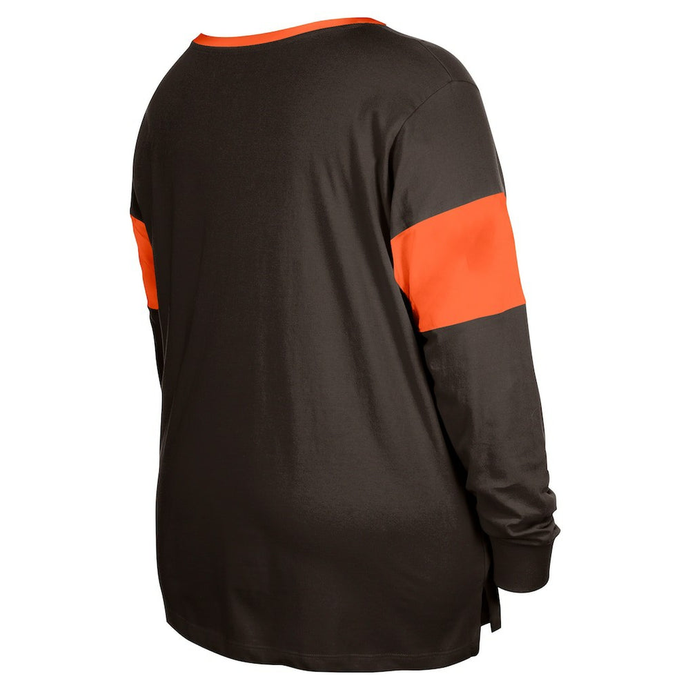 Women's Plus Size Lace-Up Notch Neck Long Sleeve T-Shirt  - Cleveland Browns