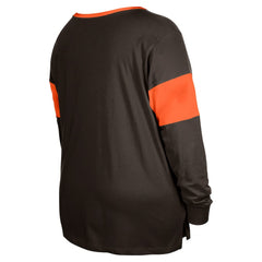 Women's Plus Size Lace-Up Notch Neck Long Sleeve T-Shirt  - Cleveland Browns