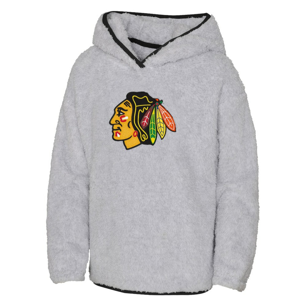 NHL Heather Gray Chicago Blackhawks Girls Youth Ultimate Teddy Fleece Pullover Hoodie