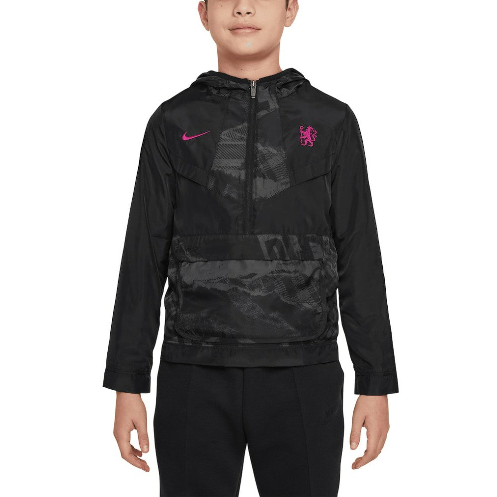 Chelsea Youth Amplify Windrunner Anorak Half-Zip Hoodie Jacket - Nike Black
