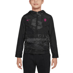 Chelsea Youth Amplify Windrunner Anorak Half-Zip Hoodie Jacket - Nike Black