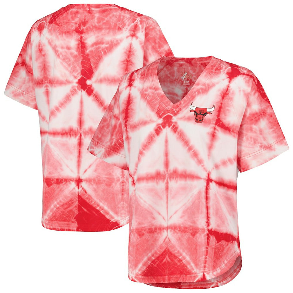 NBA Chicago Bulls G-III 4Her by Carl Banks Women's Tournament Raglan Oversized Tie-Dye V-Neck T-Shirt sale