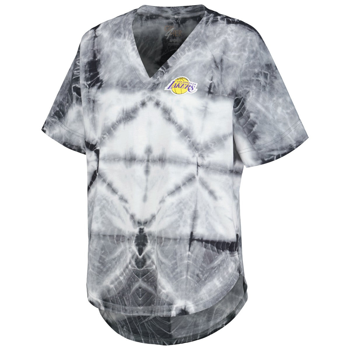 NBA Los Angeles Lakers G-III 4Her by Carl Banks Women's Tournament Raglan Oversized Tie-Dye V-Neck T-Shirt