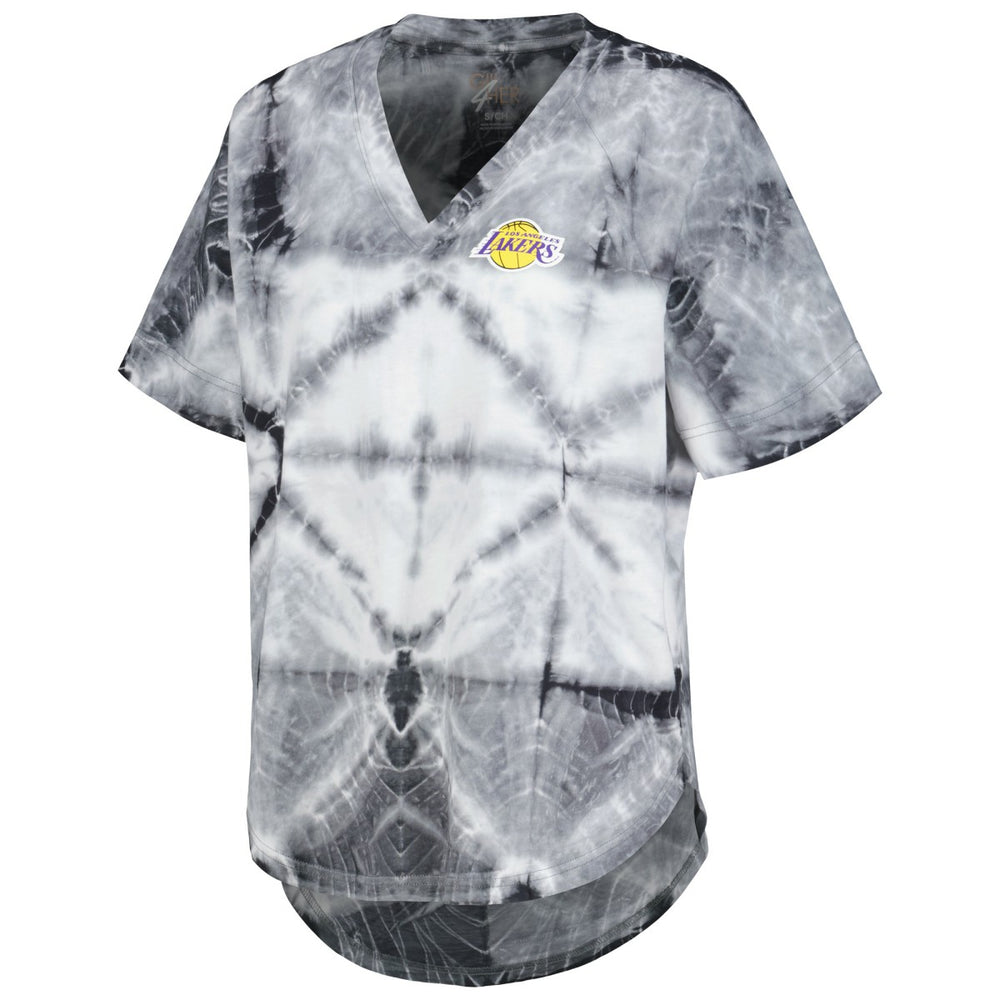 NBA Los Angeles Lakers G-III 4Her by Carl Banks Women's Tournament Raglan Oversized Tie-Dye V-Neck T-Shirt