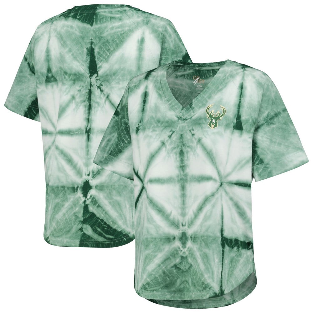 NBA Milwaukee Bucks G-III 4Her by Carl Banks Women's Tournament Raglan Oversized Tie-Dye V-Neck T-Shirt