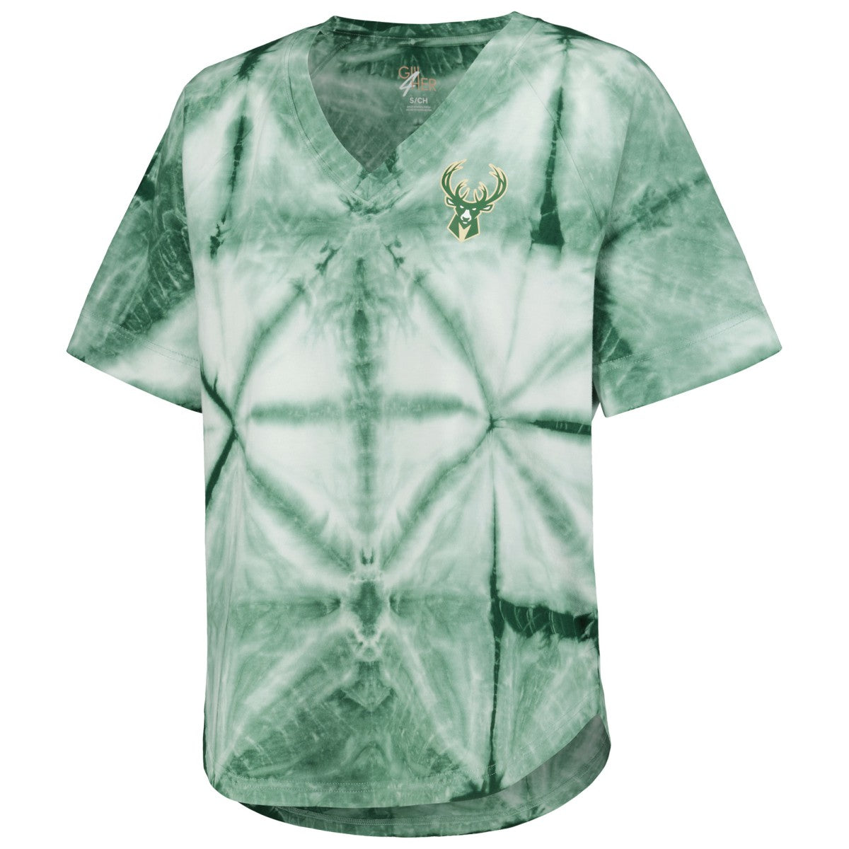NBA Milwaukee Bucks G-III 4Her by Carl Banks Women's Tournament Raglan Oversized Tie-Dye V-Neck T-Shirt