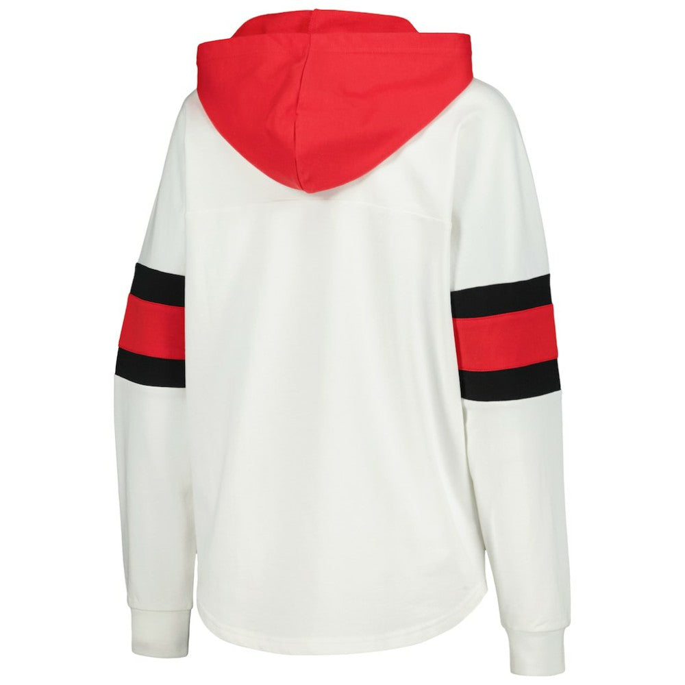 NHL White/Red Detroit Red Wings G-III 4Her by Carl Banks Women's Goal Zone Long Sleeve Lace-Up Hoodie T-Shirt