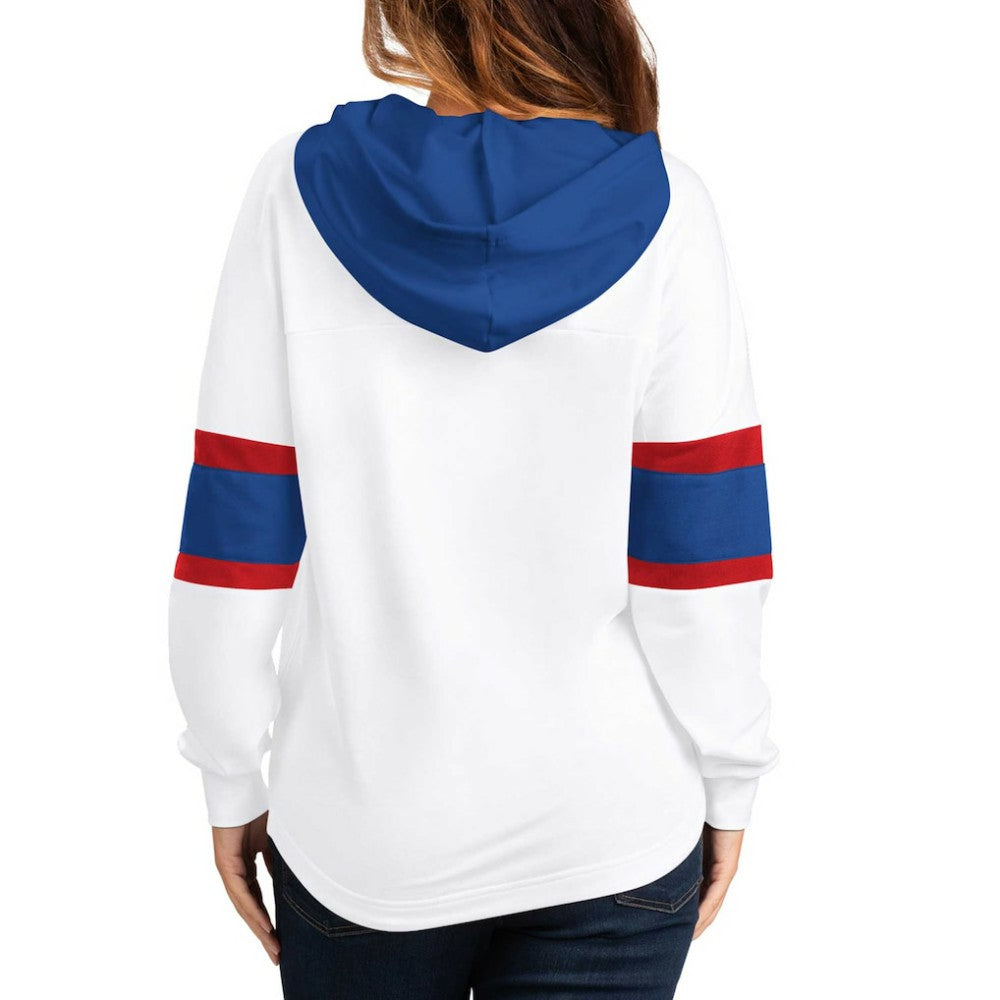 NHL White/Blue New York Rangers G-III 4Her by Carl Banks Women's Goal Zone Long Sleeve Lace-Up Hoodie T-Shirt