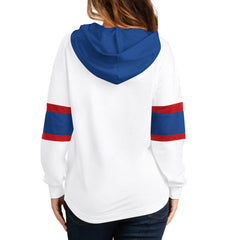 NHL White/Blue New York Rangers G-III 4Her by Carl Banks Women's Goal Zone Long Sleeve Lace-Up Hoodie T-Shirt