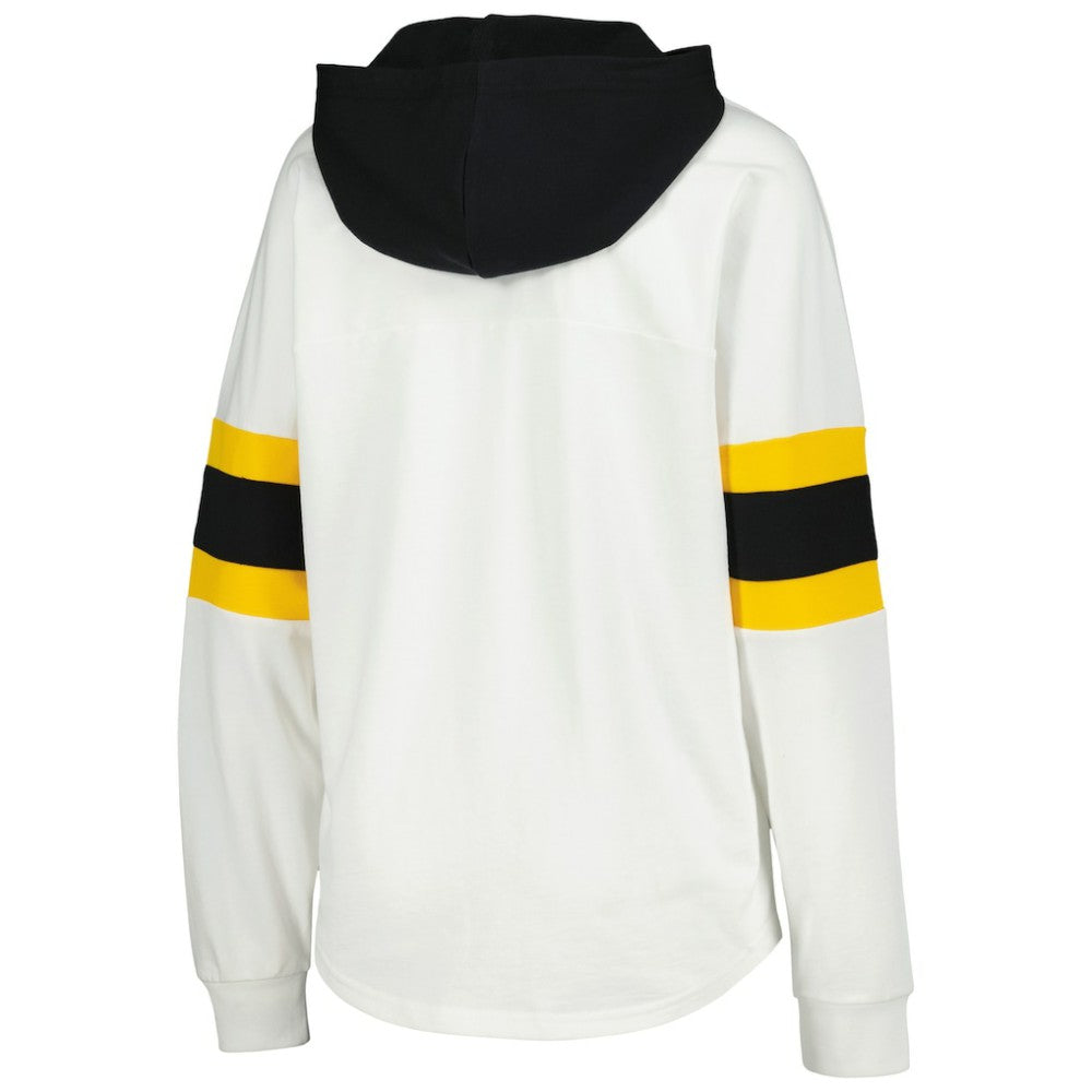 NHL White/Black Pittsburgh Penguins G-III 4Her by Carl Banks Women's Goal Zone Long Sleeve Lace-Up Hoodie T-Shirt