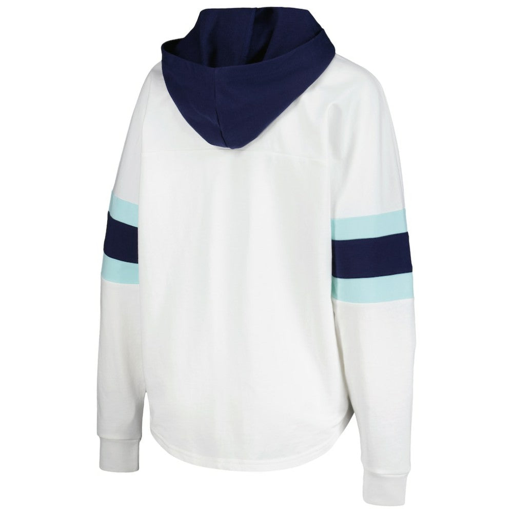NHL White/Deep Sea Blue Seattle Kraken G-III 4Her by Carl Banks Women's Goal Zone Long Sleeve Lace-Up Hoodie T-Shirt