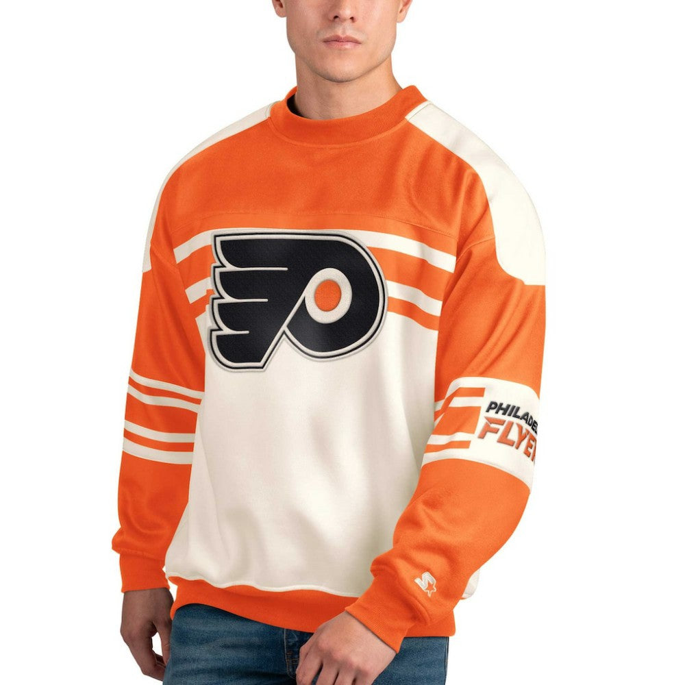 NHL White Philadelphia Flyers Starter Defense Fleece Crewneck Pullover Sweatshirt