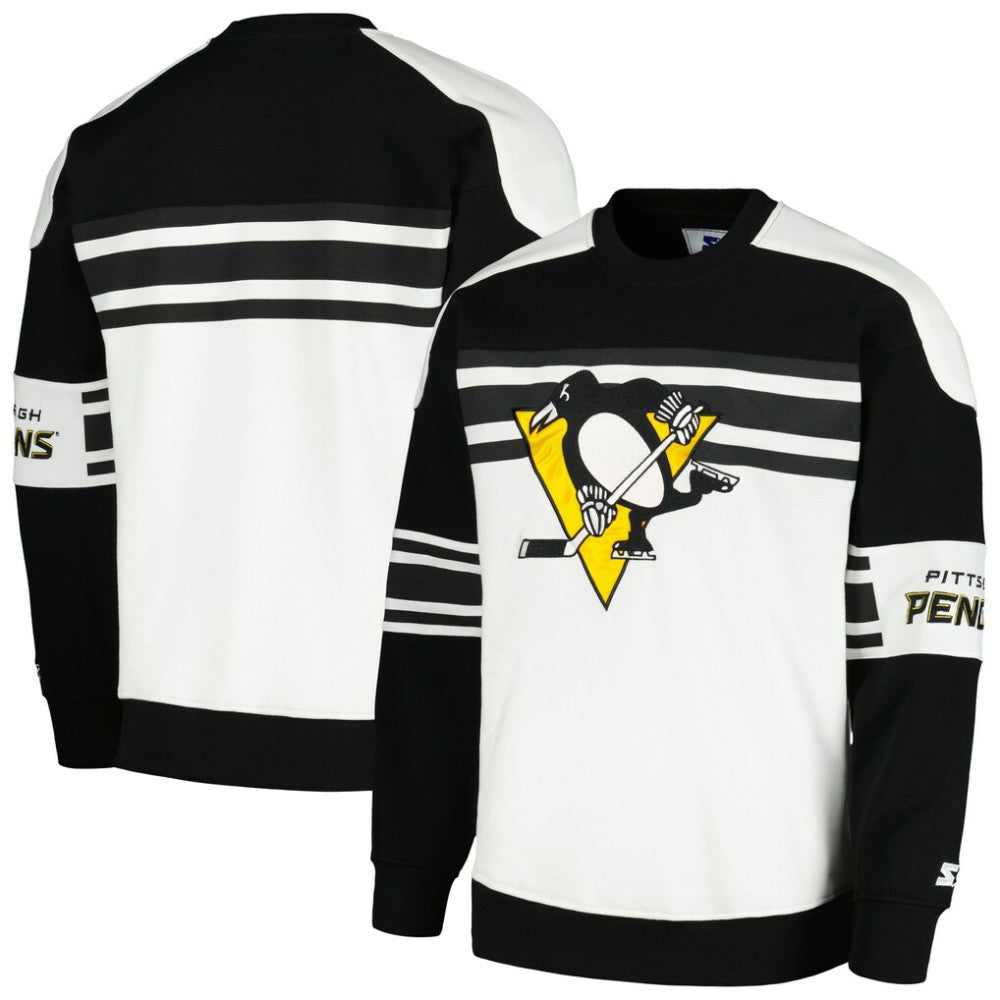 NHL White Pittsburgh Penguins Starter Defense Fleece Crewneck Pullover Sweatshirt