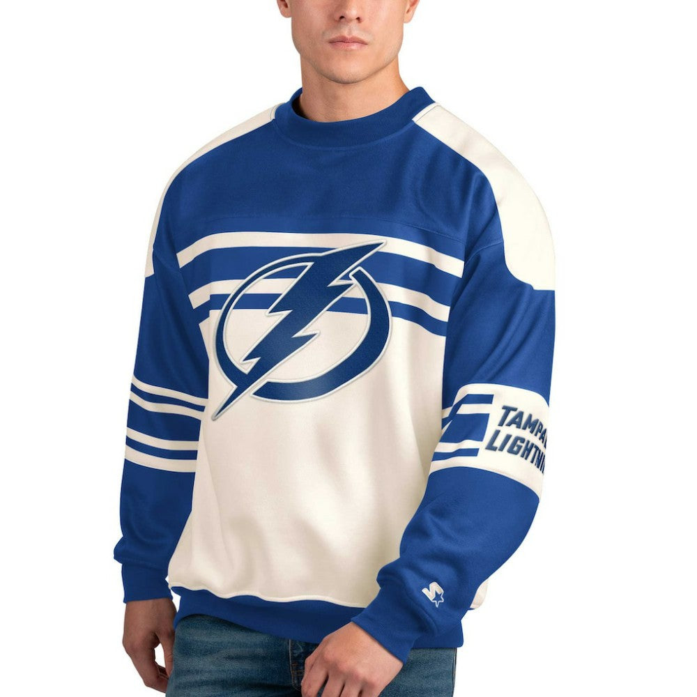 NHL White Tampa Bay Lightning Starter Defense Fleece Crewneck Pullover Sweatshirt