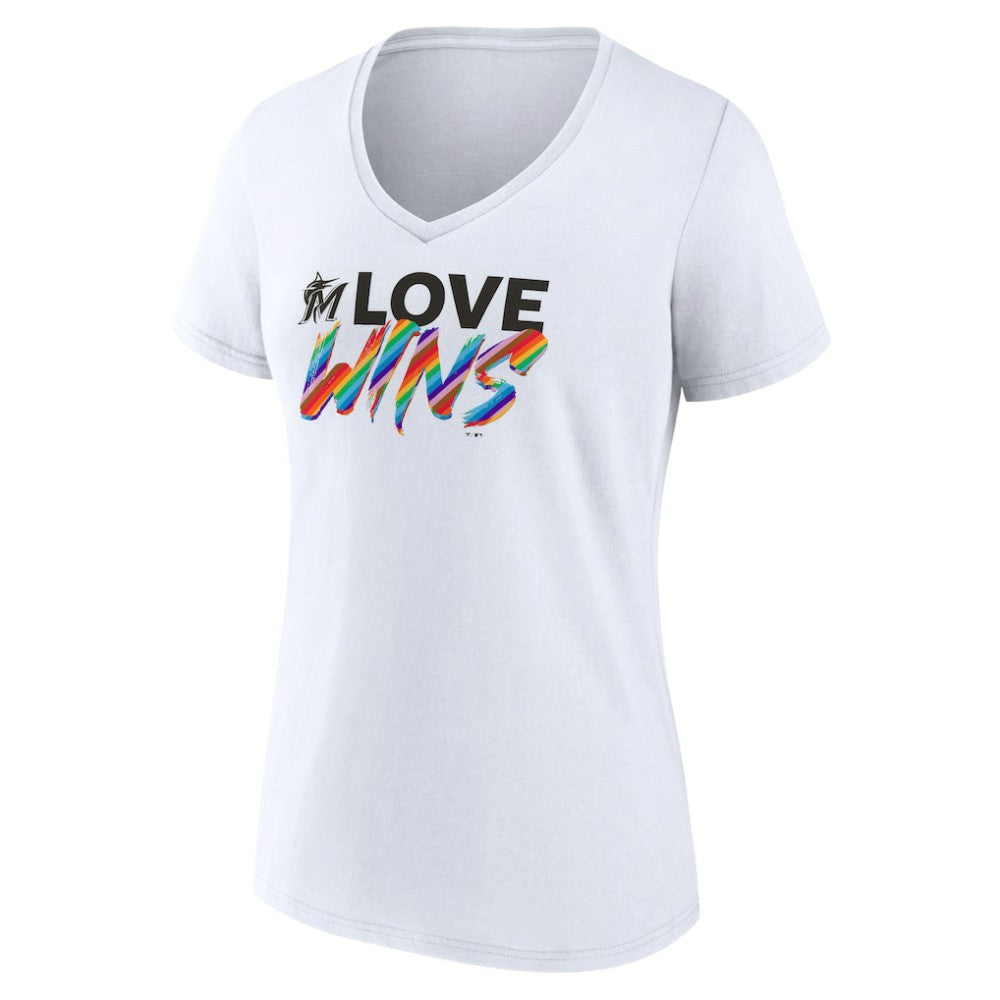 MLB Miami Marlins Women's Love Wins V-Neck T-Shirt