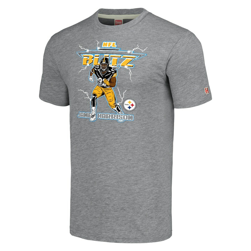James Harrison  Homage Unisex NFL Blitz Retired Player Tri-Blend T-Shirt - Pittsburgh Steelers