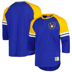 MLB Milwaukee Brewers Mitchell & Ness Cooperstown Collection Legendary Raglan Slub Henley 3/4-Sleeve T-Shirt