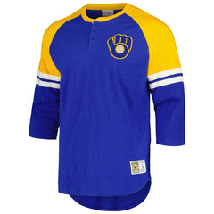MLB Milwaukee Brewers Mitchell & Ness Cooperstown Collection Legendary Raglan Slub Henley 3/4-Sleeve T-Shirt