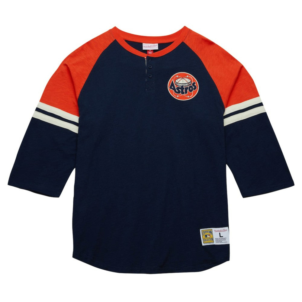 MLB Houston Astros Mitchell & Ness Cooperstown Collection Legendary Raglan Slub Henley 3/4-Sleeve T-Shirt