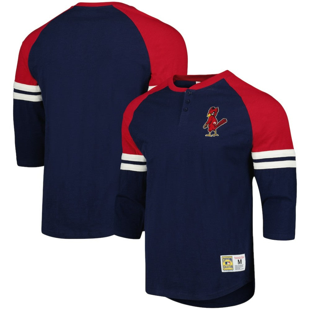 MLB St. Louis Cardinals Mitchell & Ness Cooperstown Collection Legendary Raglan Slub Henley Three-Quarter Sleeve T-Shirt